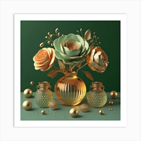 Gold Vase With Flowers Art Print