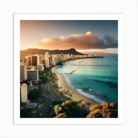 Aerial View Of Honolulu Art Print