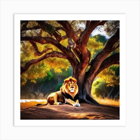 Lion Under A Tree 5 Art Print