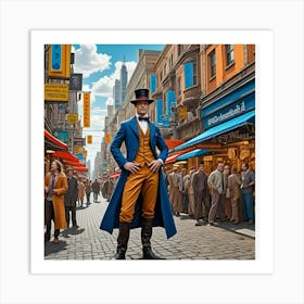 Steampunk Gentleman Owns The Street Cubism Style Art Print