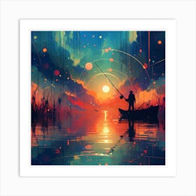 Sunset Fishing, A Moody Environmental Concept Art Art Print