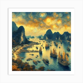 Starry Night In Ha Long Bay V2 Art Print