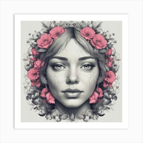 Woman With Flowers On Her Head 3 Art Print