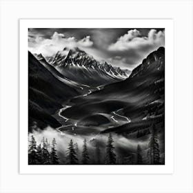 Black And White Mountain Landscape Art Print