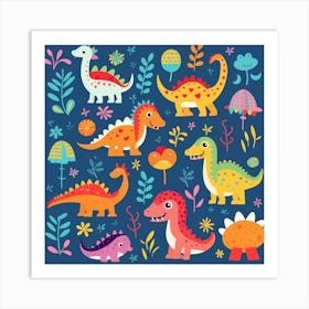 Dinosaurs And Flowers Art Print