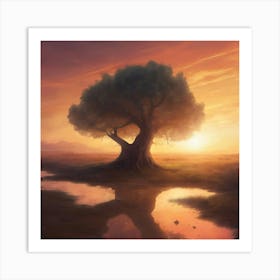 Tree At Sunset Art Print