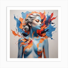 Blue And Orange Body Painting Art Print