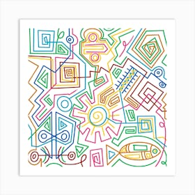 Colorful Doodles Inspired By the Egyptian culture In A Modern Abstract Style White Background 1 Art Print