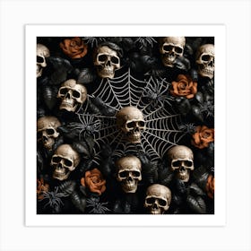 Skulls And Roses 1 Art Print