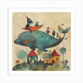 Whale And The Children Art Print