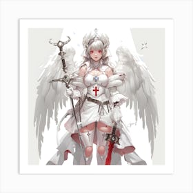 Red Eyed Anime Angelic Warrior Art Print