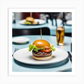 Hamburger In A Restaurant Art Print