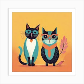 Two Cats And A Bird 1 Art Print