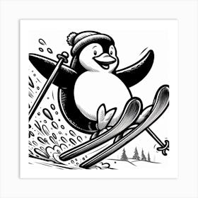 Penguin Skiing 1 Art Print