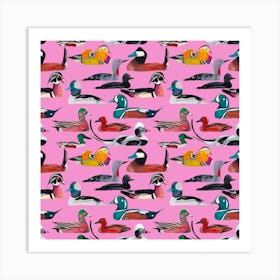 Ducks On Pink Art Print