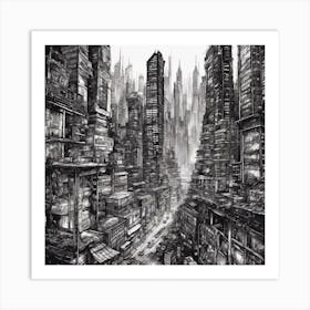 Pen And Ink Drawing Of A Cityscape (4) Art Print