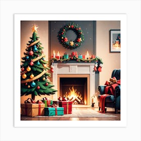 Christmas Presents Under Christmas Tree At Home Next To Fireplace Mysterious (3) Art Print