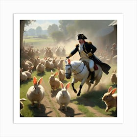 Man Riding A Horse With Rabbits Art Print