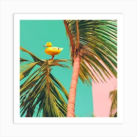 Duck On Top Of A Palm Tree Art Print