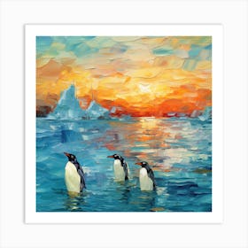 Penguins At Sunset 2 Art Print