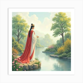 Elegant King In A Watercolor Tranquil Garden 1 Art Print