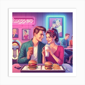 Retro Couple At The Diner Art Print