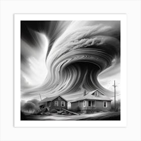 Tornado Over A House Monochromatic Art Print