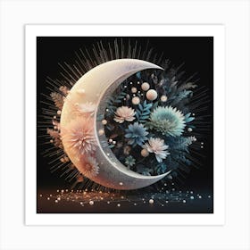 Moon And Flowers Art Print