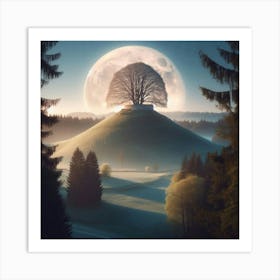 Full Moon Over A Hill Art Print