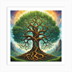 Tree Of Life, A Tree Of Life With Interconnected Roots And Branches Representing Unity And Growth 3 Art Print