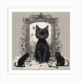 Black Cats In A Mirror Art Print