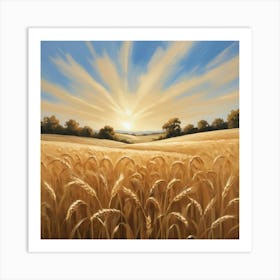 Golden Wheat Field Paintings Art Print 1 Art Print