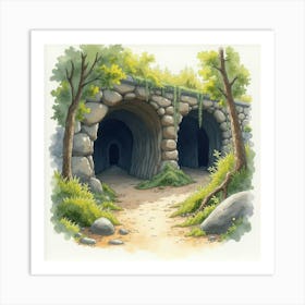 Watercolor View Of The Chislehurst Caves In Kent, Capturing Its Underground Passageways And Historical Significance Art Print