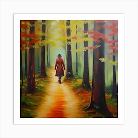 Woman Walking In The Forest 1 Art Print