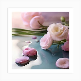 Pink Roses On Water Art Print