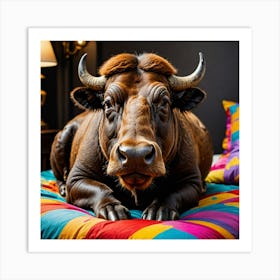 Bull On The Bed Chillout Art Print