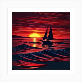 Sailboat At Sunset 22 Art Print