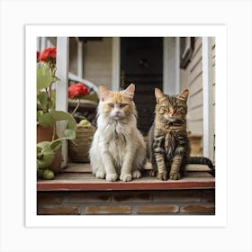 Cats On Porch Art Print