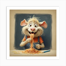 Rat Eating Spaghetti Art Print