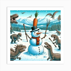 Dinosaur Snowman 1 Art Print