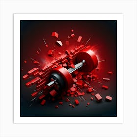 Red Barbell Breaking Through Brick Wall Art Print