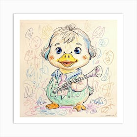 Duck With Trumpet Art Print