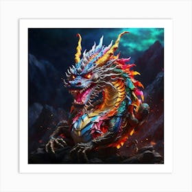 Dragon On The Rock Art Print