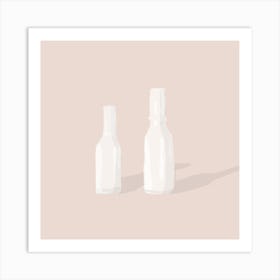 White Bottles On A Pink Background Art Print