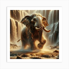 Elephant In The Waterfall Art Print