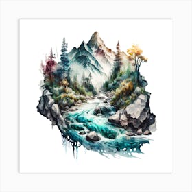 Watercolor Of A Mountain Stream 6 Art Print