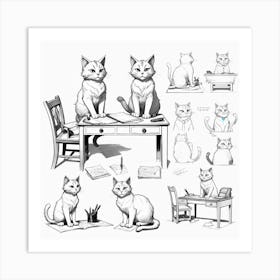 Cat Sitting At A Desk Art Print