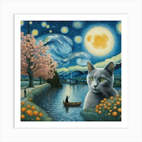 Cat In The Moonlight 1 Art Print