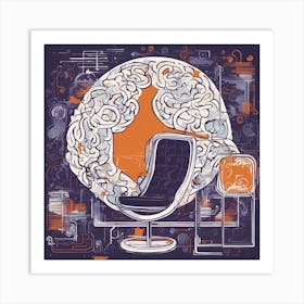 Drew Illustration Of Brain On Chair In Bright Colors, Vector Ilustracije, In The Style Of Dark Navy (1) Art Print