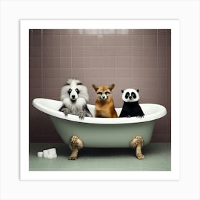 Three Animals In A Bathtub Art Print